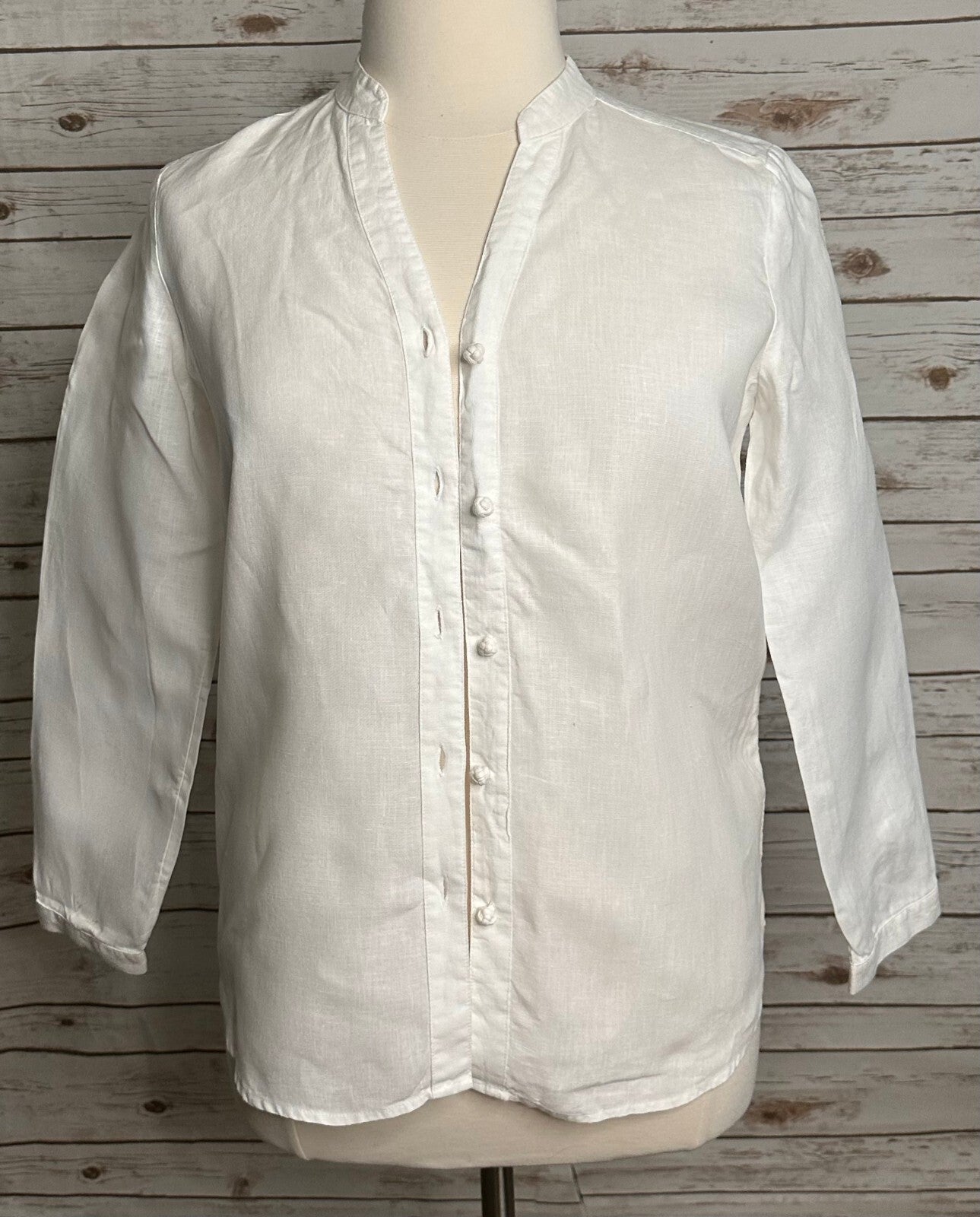 J. Jill white 100% linen mandarin collar long sleeve button-up shirt Small