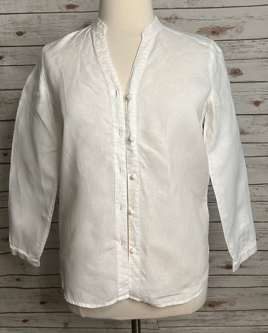 J. Jill white 100% linen mandarin collar long sleeve button-up shirt Small