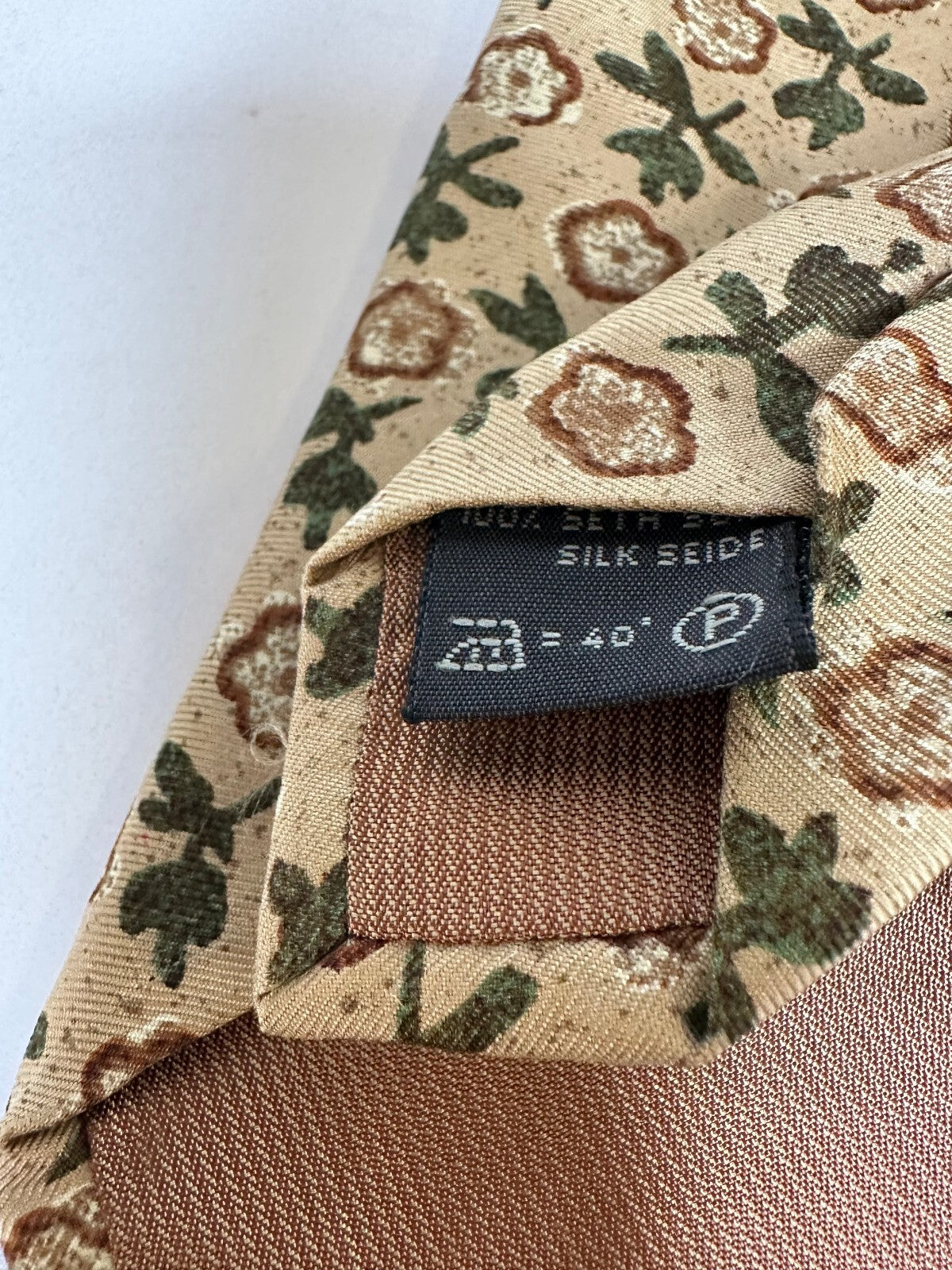 Gritti by Ermenegildo Zegna tan green floral 100% Italian silk tie designer