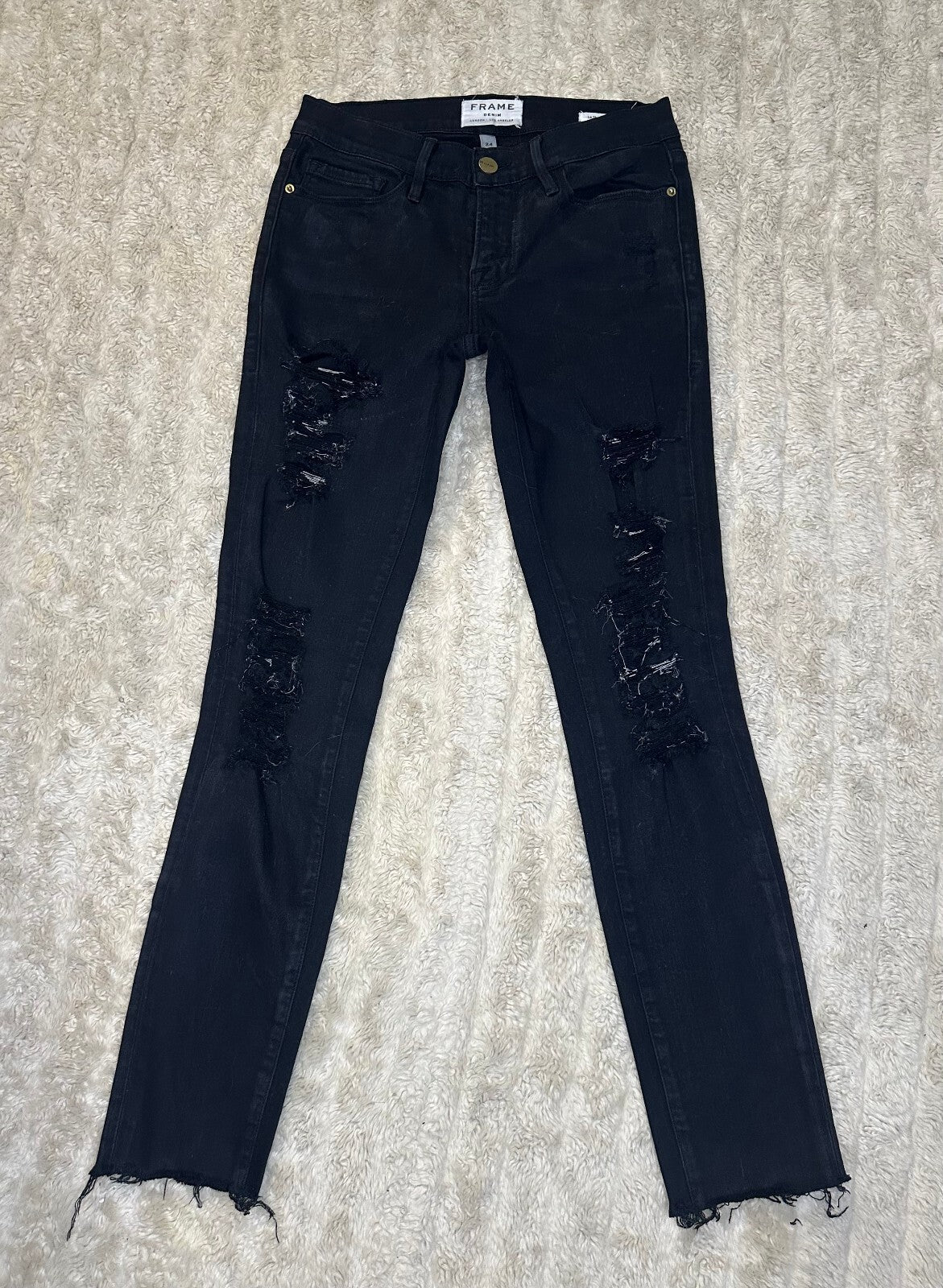 Frame black Le Skinny de Jeanne distressed cropped skinny stretch jeans Size 24