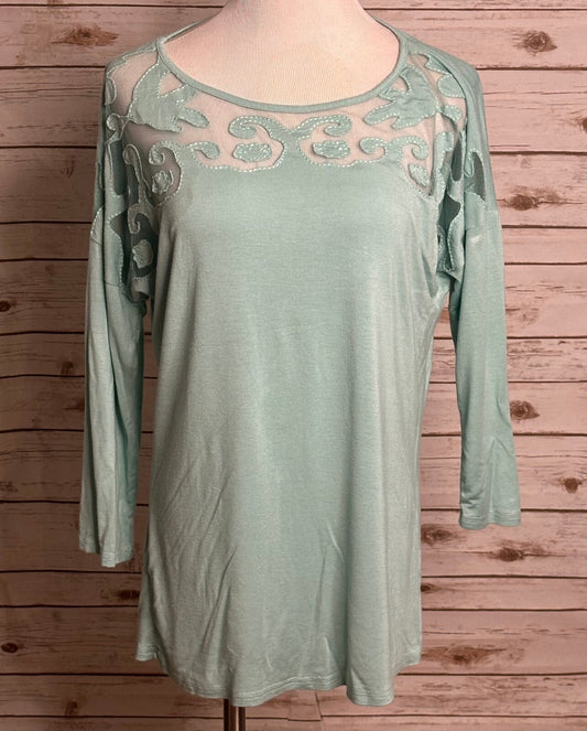 BKE green mesh applique long sleeve tunic top Medium Y2K fairycore whimsical