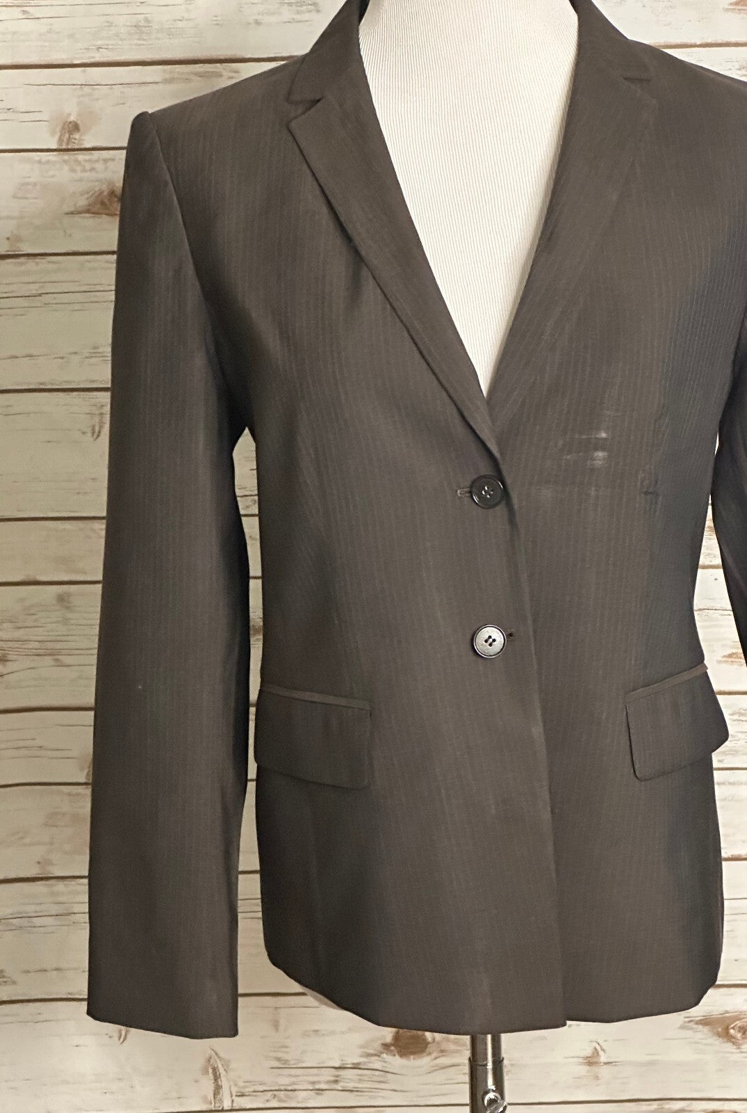 Ann Taylor brown pinstriped wool-blend single-breasted blazer 12P dark academia