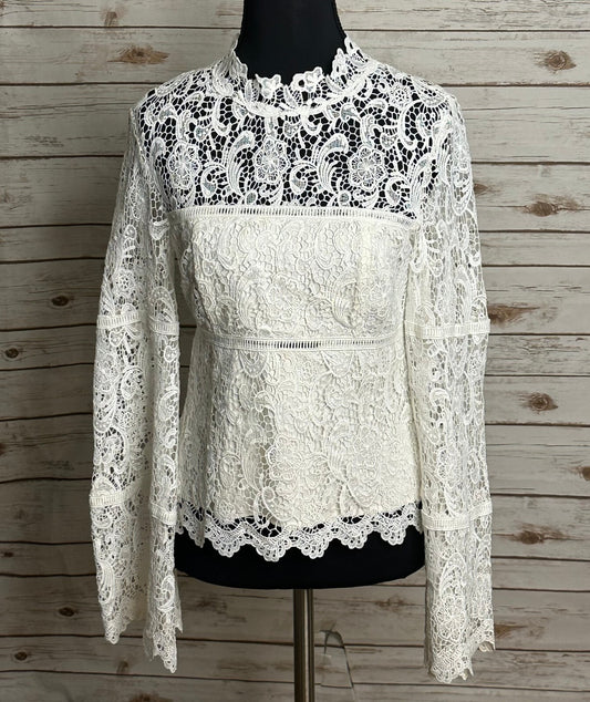 Bardot X REVOLVE Sansa white mock neck lace flared sleeve top Size 4 coquette
