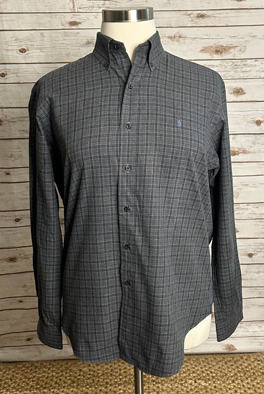 Ralph Lauren Classic Fit grey plaid cotton button-down shirt Large old money