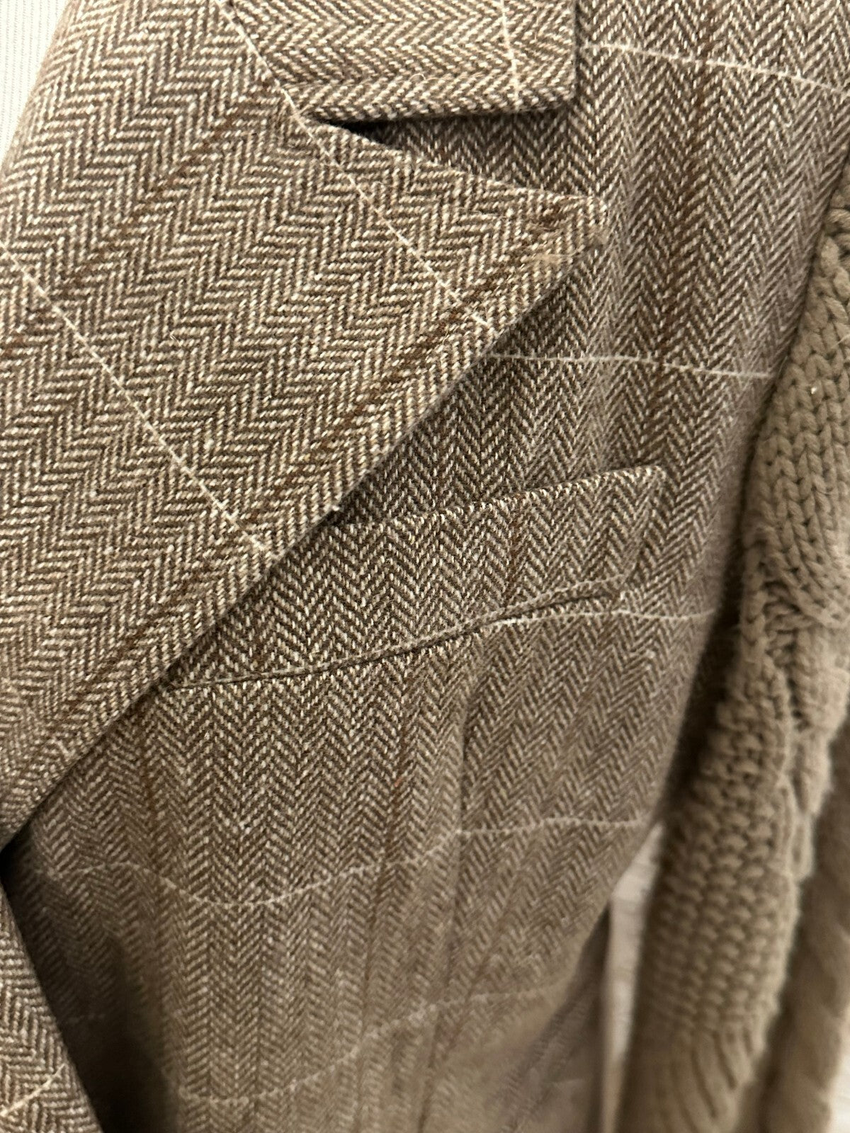Avec Les Filles taupe herringbone long cable-knit sleeve wool-blend blazer Medium