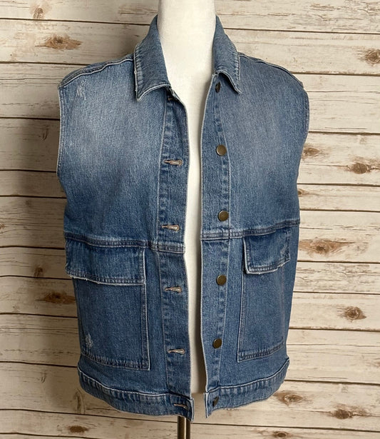 Evereve Luka light-medium wash oversized utility button front denim vest XS