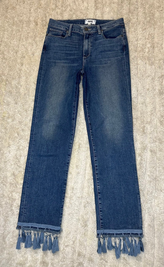 Paige Jacqueline Straight medium wash fringe tassel hem denim jeans Size 29 boho