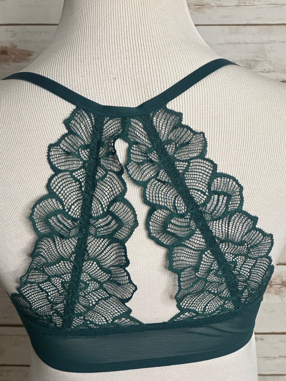 Adore Me green front closure lace racerback plunge push-up bra 32D coquette