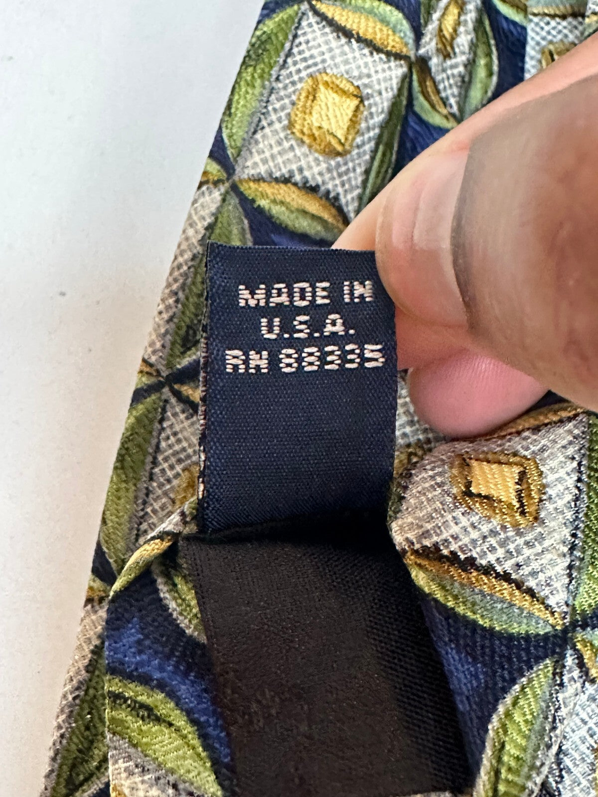 Mulberry blue green yellow cream geometric 100% Italian silk tie made in USA