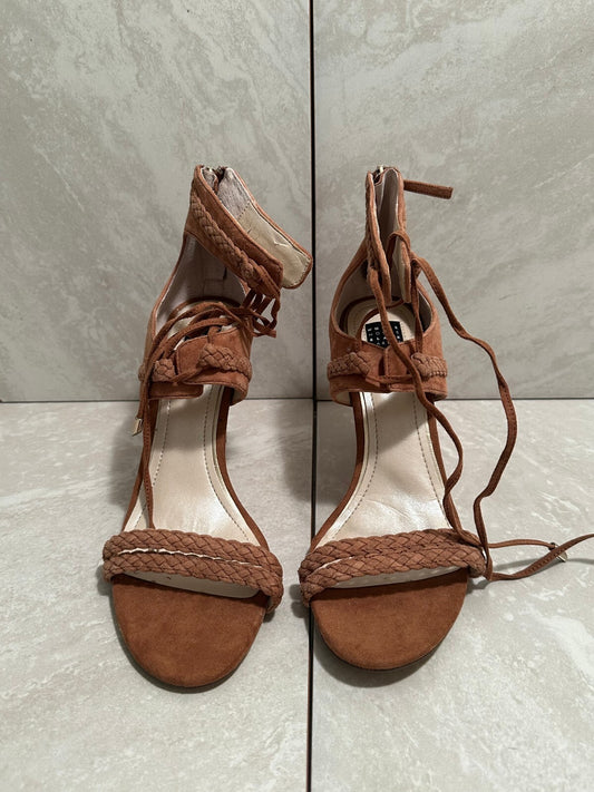 White House Black Market Serenity brown suede lace-up stiletto sandals Size 8M