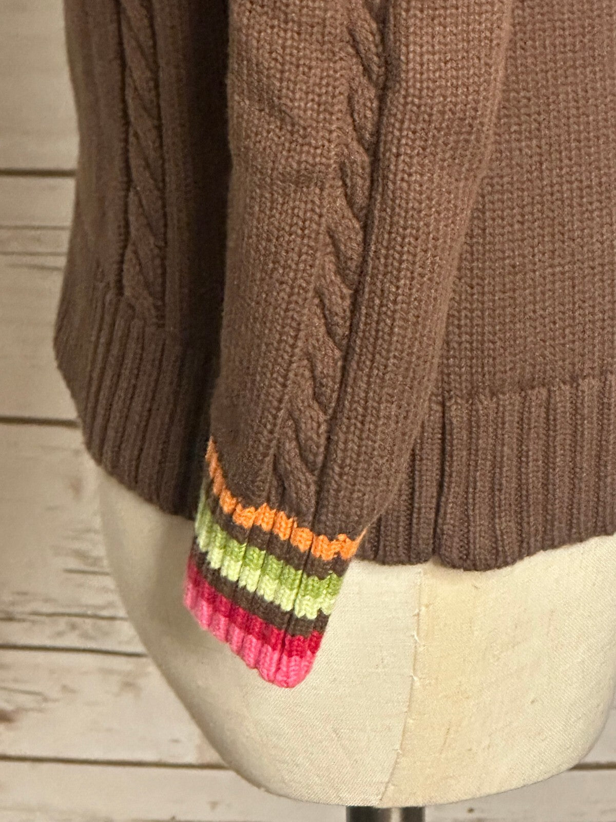 Gymboree Winter Cheer Dot Flower brown 100% cotton cable-knit sweater XS (3-4)