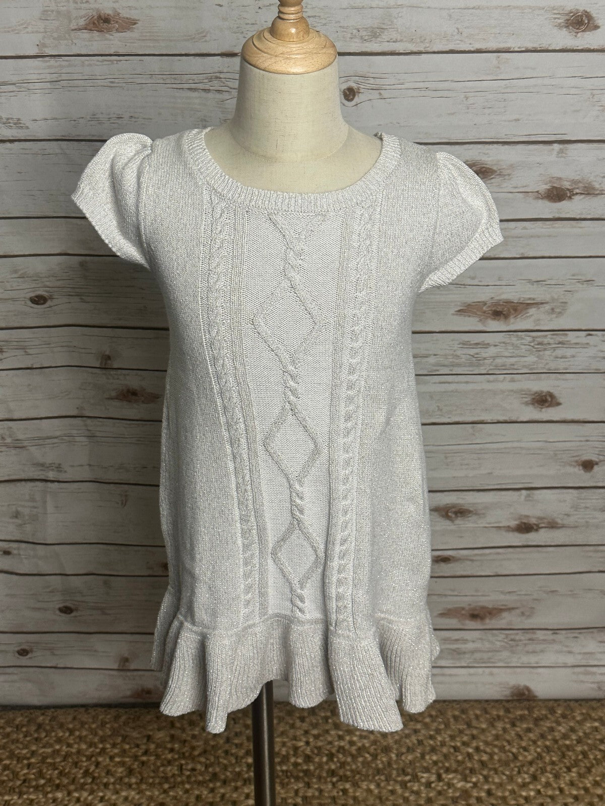 Gymboree metallic gray puff sleeves ruffled hem cable-knit dress/tunic Size 6