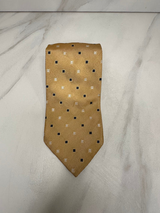 Tommy Hilfiger gold navy cream geometric 100% silk tie classic old money preppy