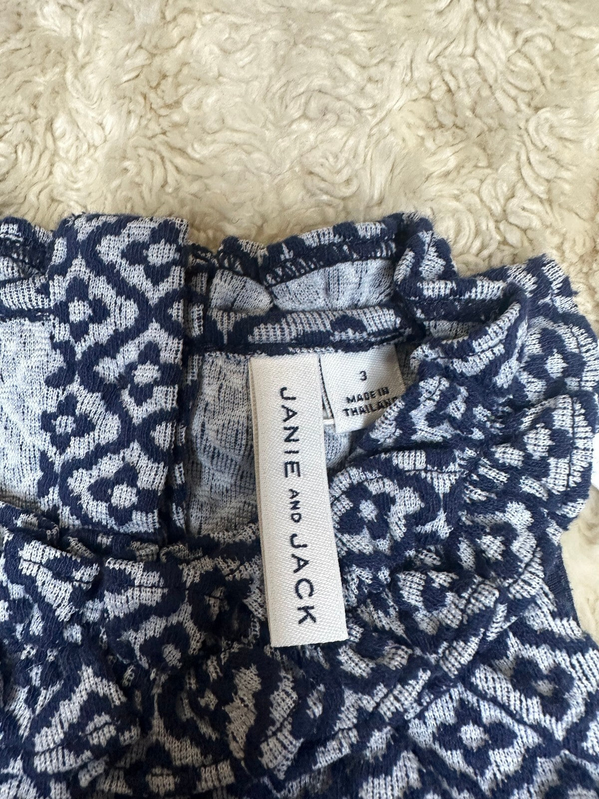 Janie and Jack textured navy blue white geometric floral sleeveless top Size 3
