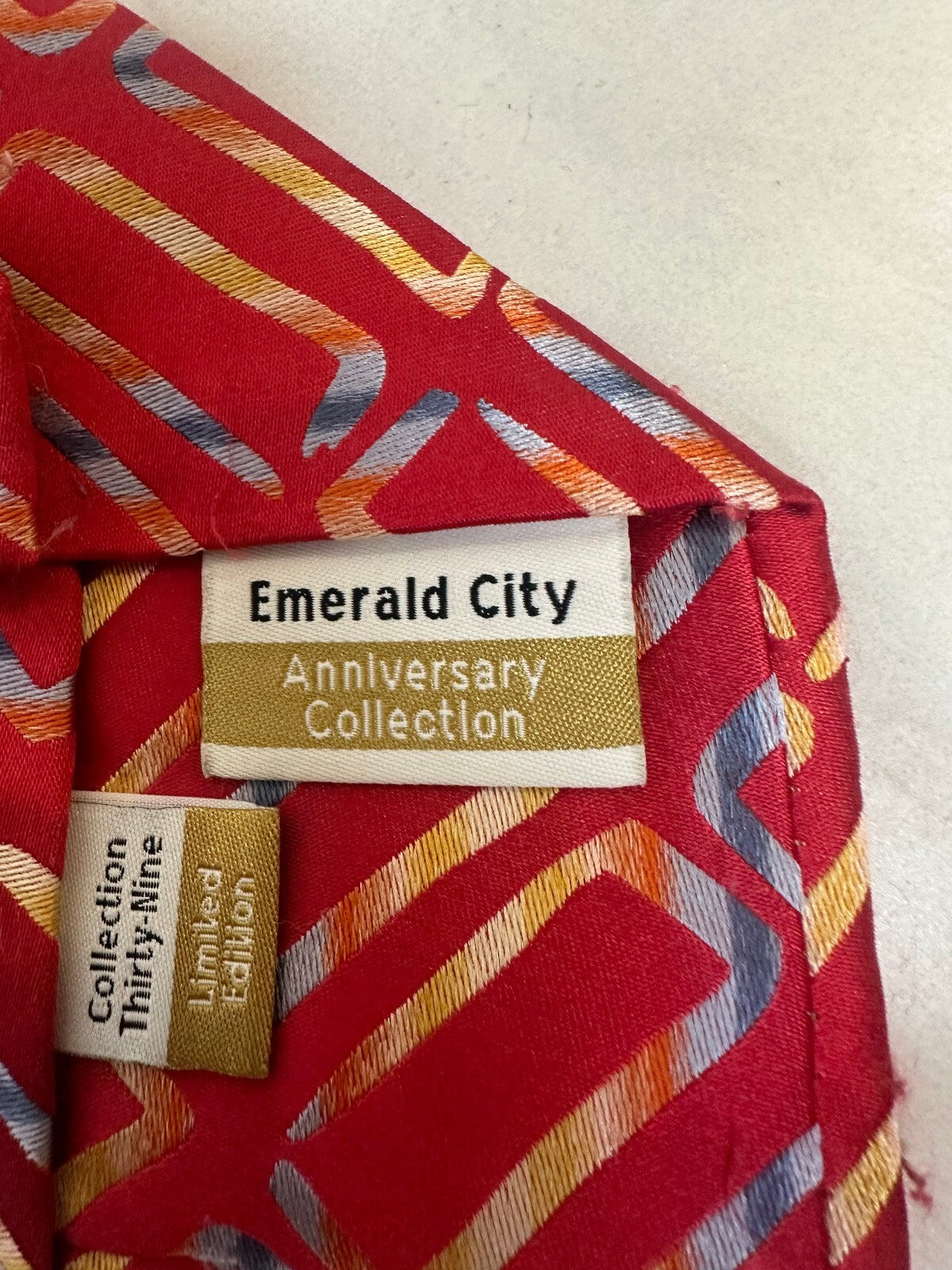 Vintage J. Garcia red gold Emerald City Anniversary Collection 100% silk tie