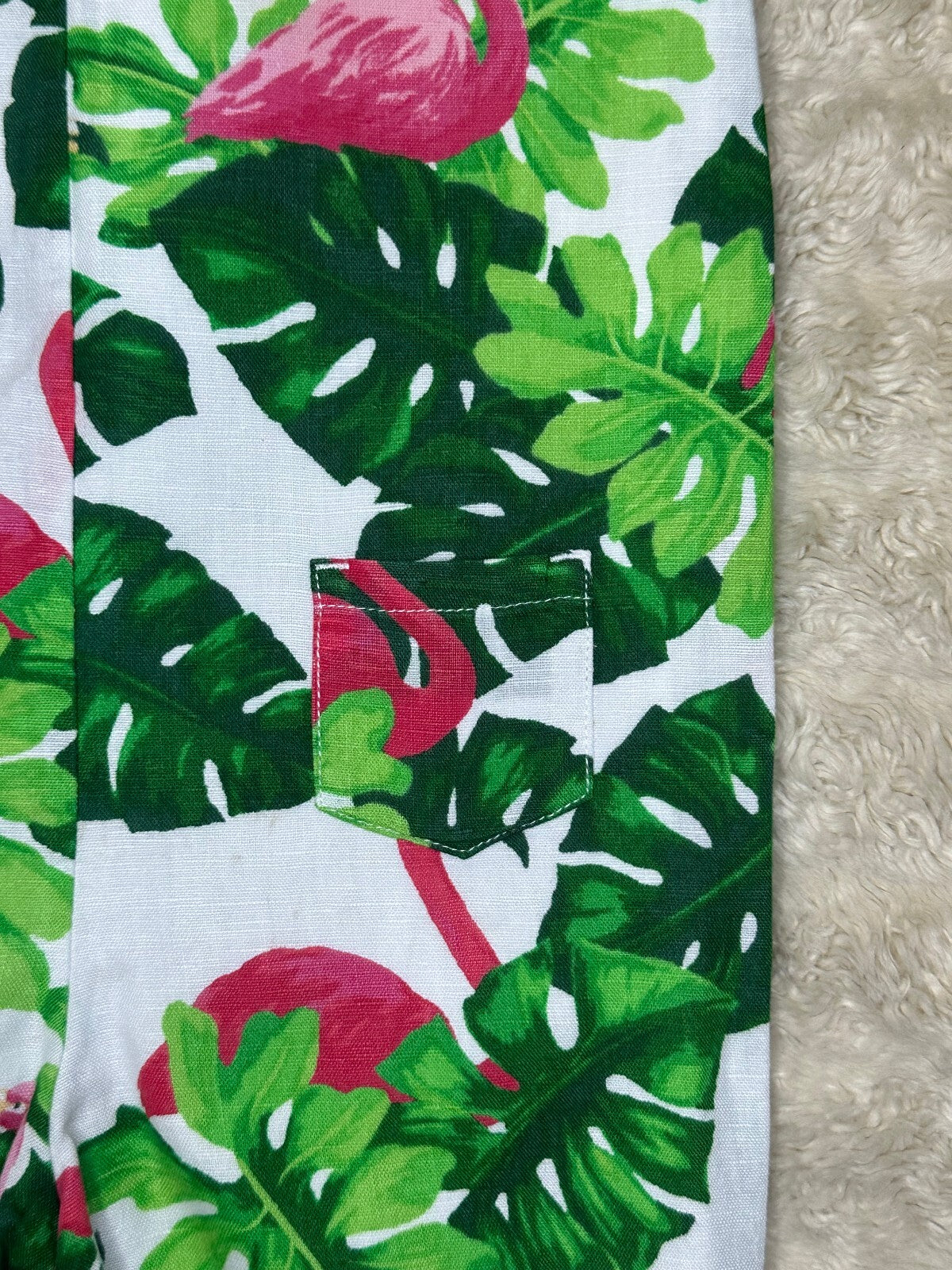 Janie and Jack green pink white short sleeve linen-cotton romper 18-24M tropical