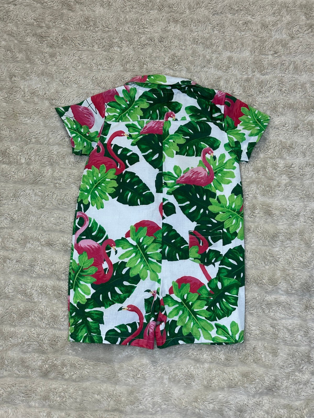 Janie and Jack green pink white short sleeve linen-cotton romper 18-24M tropical