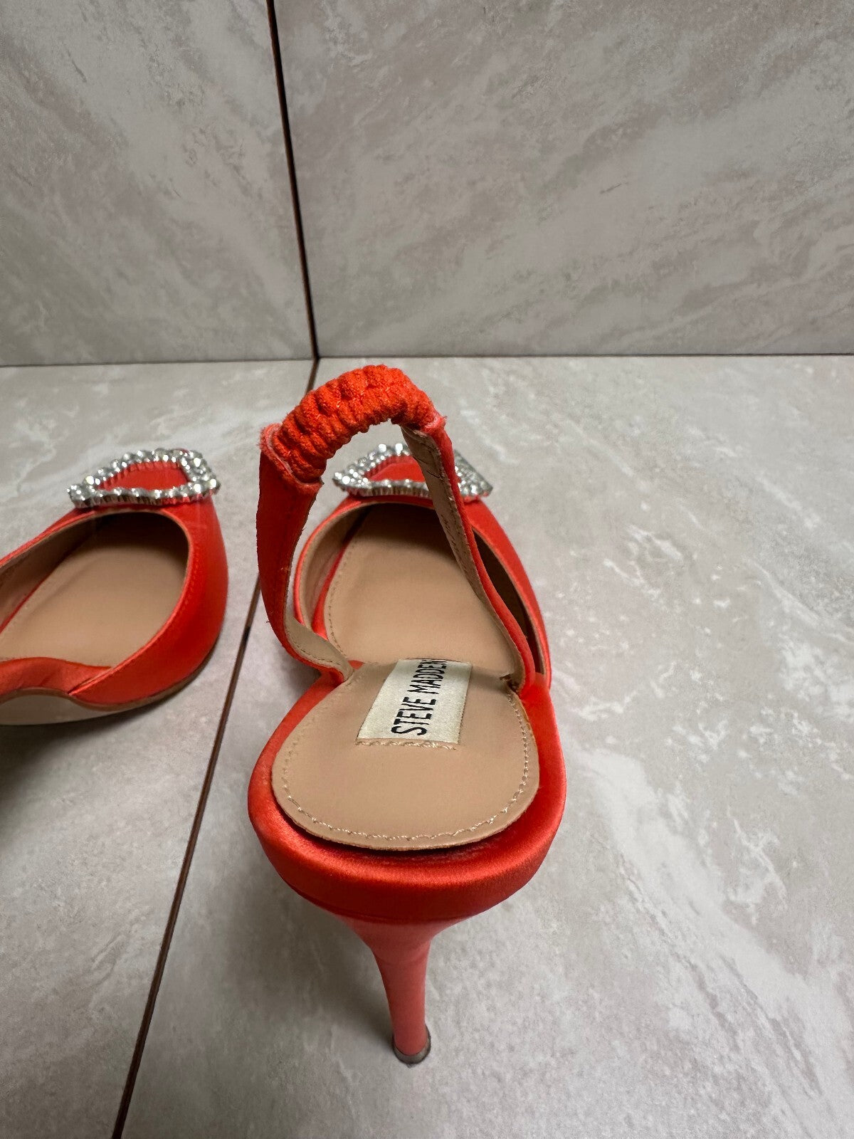 Steve Madden Vionnet orange satin rhinestone slingback stiletto pumps 6M