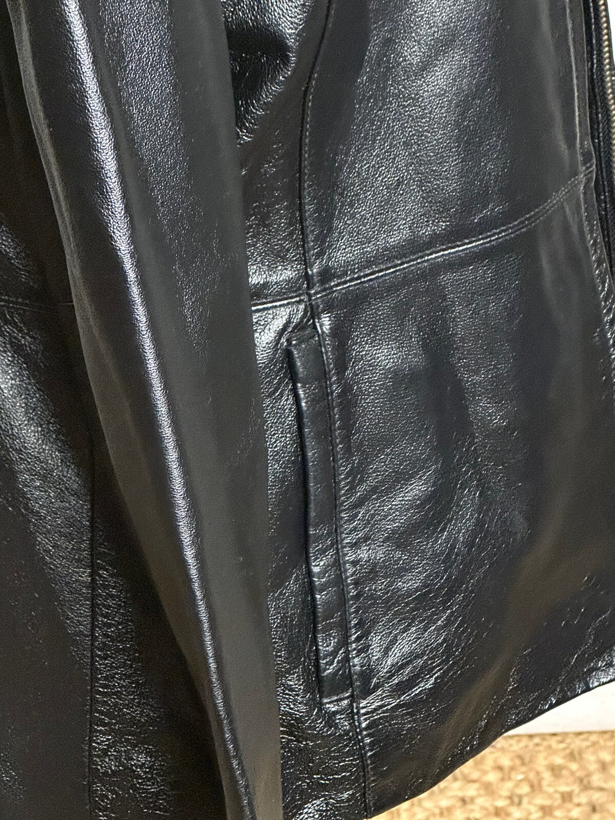 Black 100% leather full zip long sleeve jacket Small minimalist quiet luxury