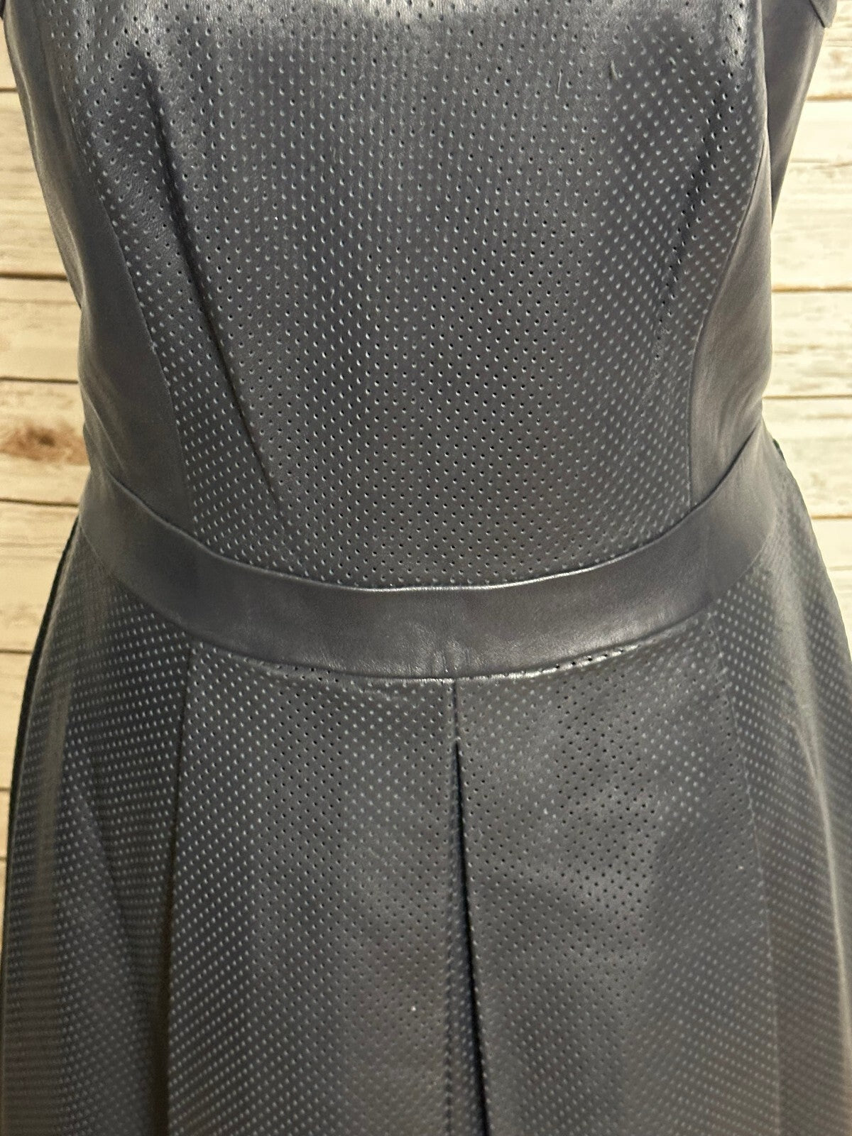Rebecca Minkoff navy leather sleeveless fit & flare dress Size 6 moto minimalist