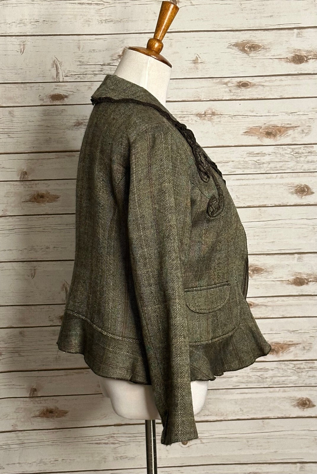 Coldwater Creek brown herringbone floral embroidered peplum blazer Size P10