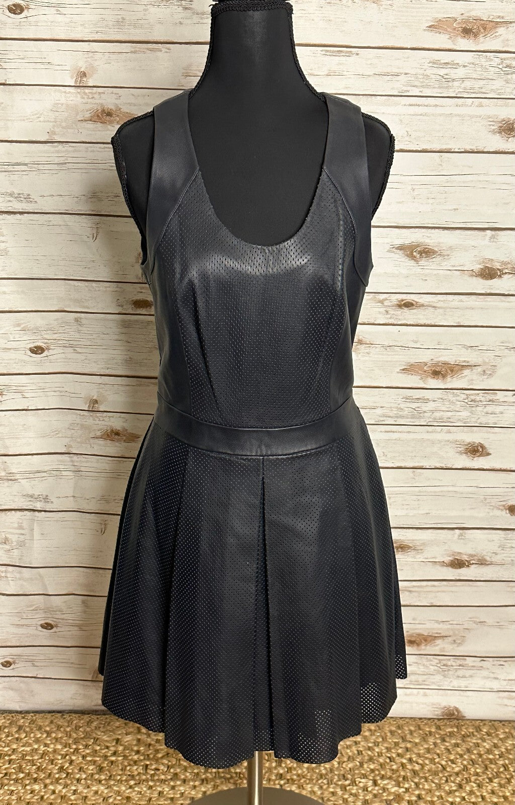 Rebecca Minkoff navy leather sleeveless fit & flare dress Size 6 moto minimalist