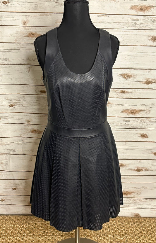 Rebecca Minkoff navy leather sleeveless fit & flare dress Size 6 moto minimalist