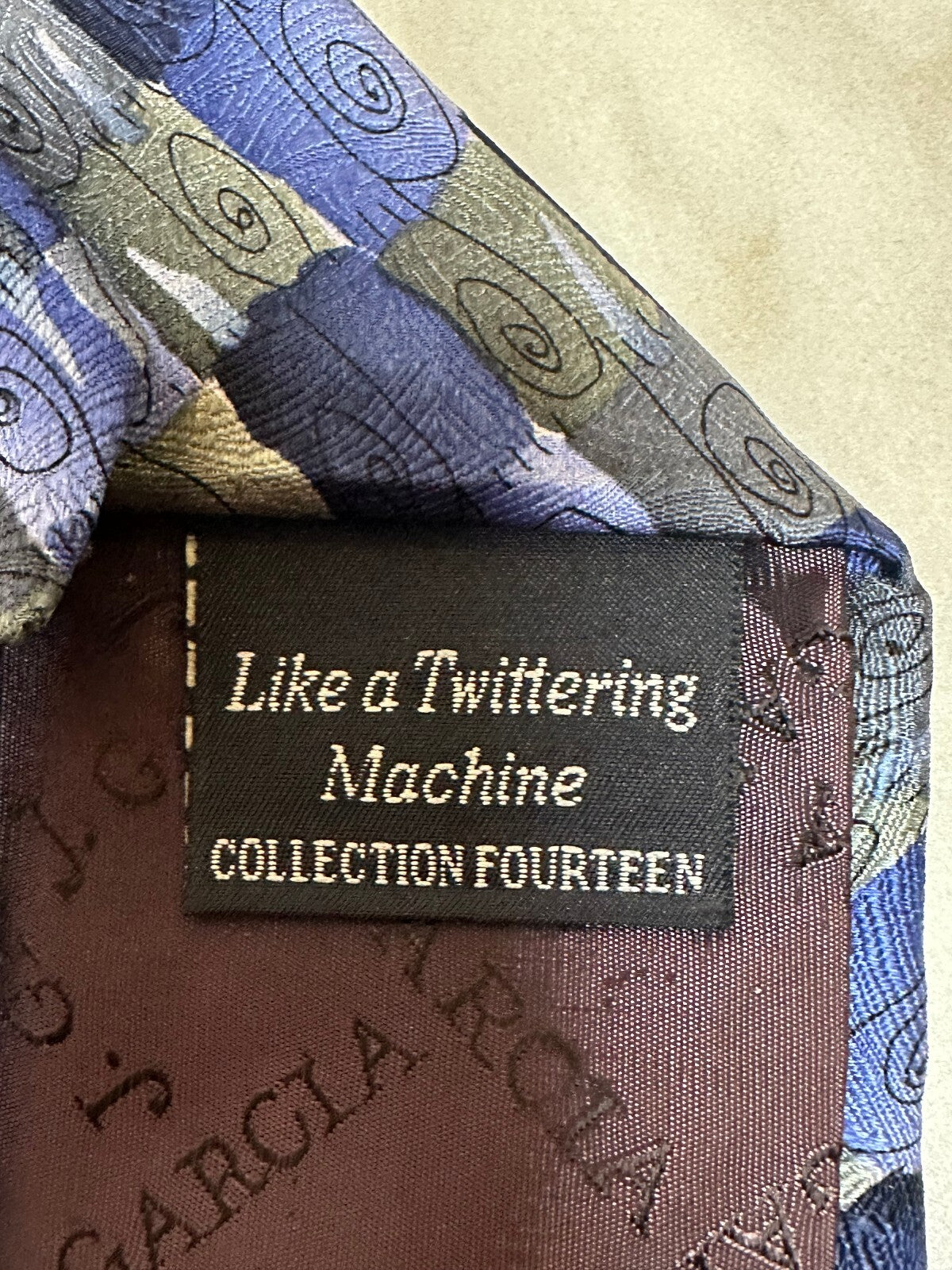 Vintage J. Garcia Like a Twittering Machine Collection 14 blue 100% silk tie