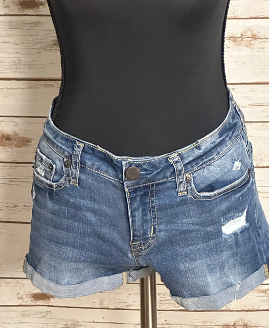 Aeropostale Shorty medium wash distressed rolled cuffs denim jean shorts Size 2 Y2K