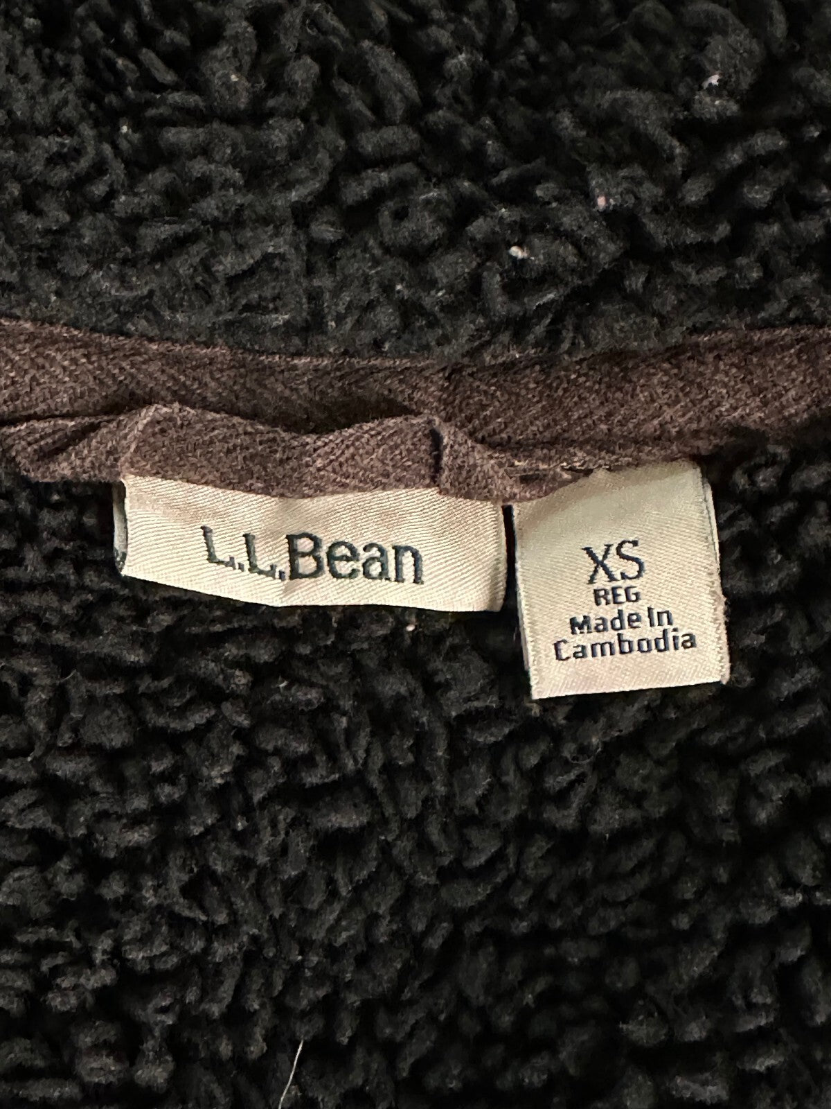 L.L. Bean grey-brown herringbone full-zip sherpa-lined hooded sweatshirt Size XS