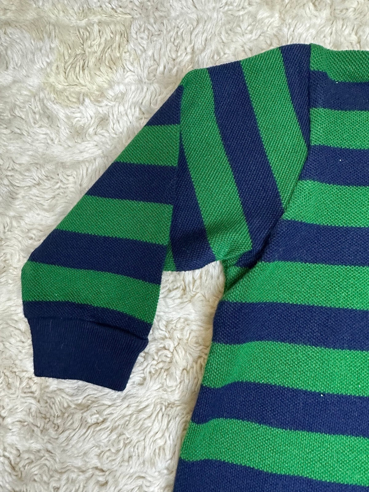 Polo by Ralph Lauren navy green striped rugby-style one-piece/romper 18M preppy