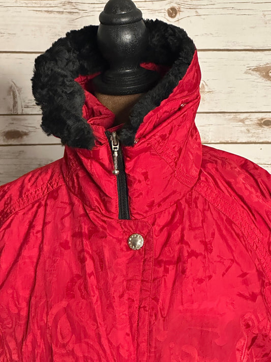 Vintage Nordica Altia red black faux fur trim collar one-piece ski suit Size 10