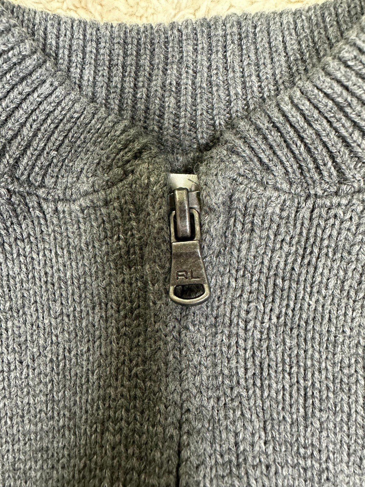 Ralph Lauren Big Pony grey full zip knit cardigan sweater 12M preppy old money