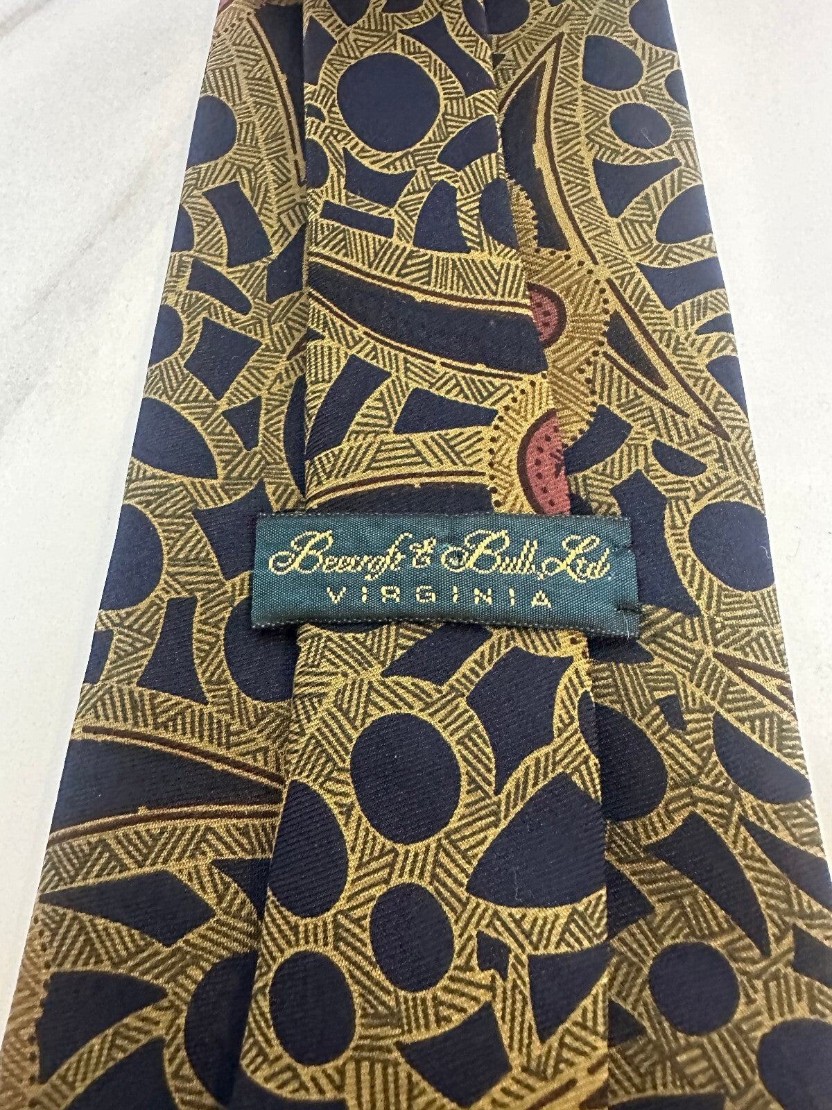 Vintage Beecroft & Bull Ltd navy gold dusty rose abstract floral 100% silk tie