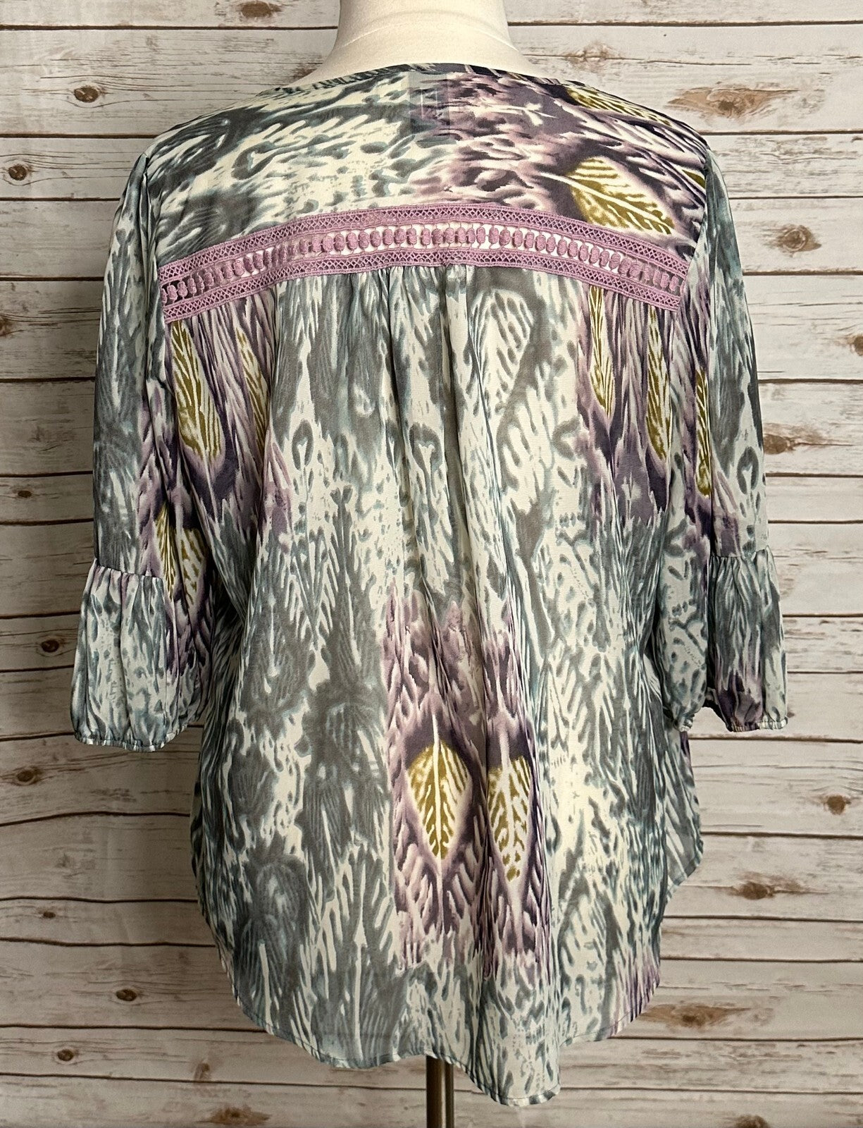 Marc Bouwer multicolored embroidered 3/4 sleeve semi-sheer peasant blouse 2X