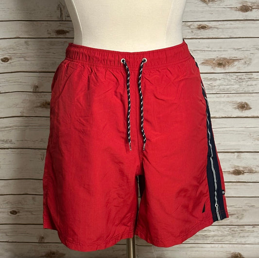 Nautica red navy striped swim trunks/board shorts Size XL preppy 90s Americana