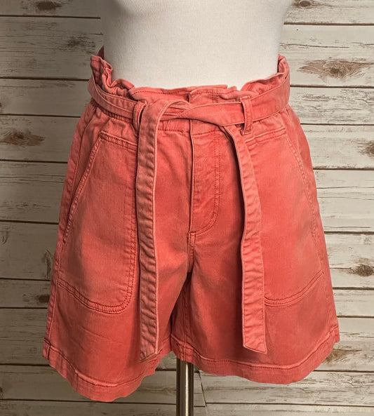 LOFT washed coral red paperbag high-waisted cotton/Lyocell utility shorts Small