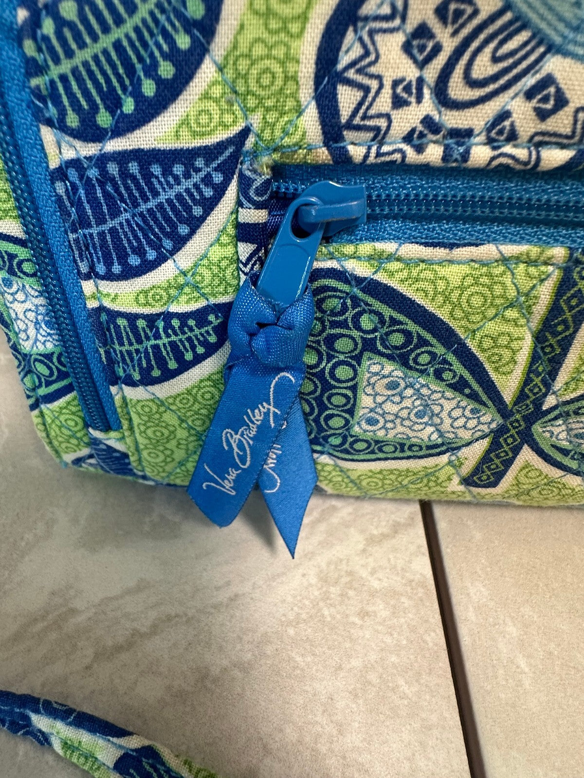 Vera Bradley retired blue green 'Doodle Daisy' quilted flap wallet crossbody bag