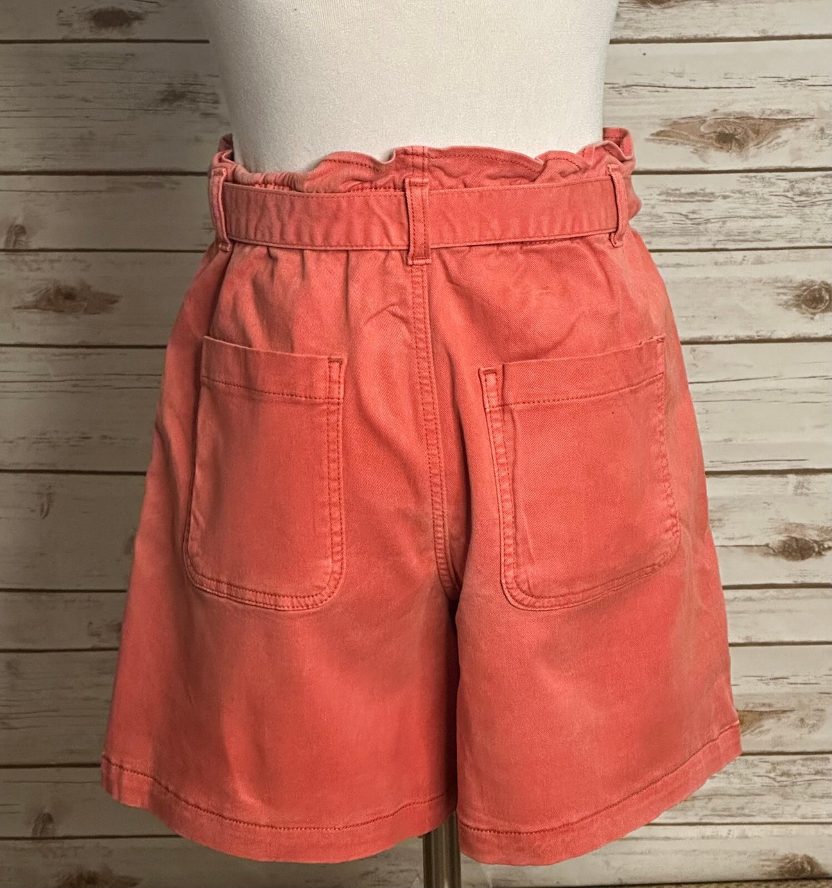 LOFT washed coral red paperbag high-waisted cotton/Lyocell utility shorts Small