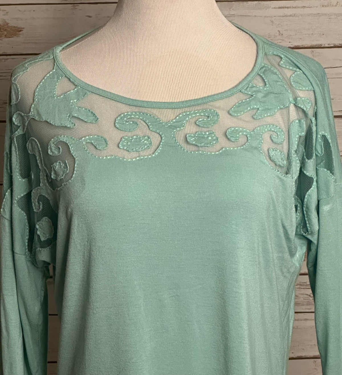 BKE green mesh applique long sleeve tunic top Medium Y2K fairycore whimsical