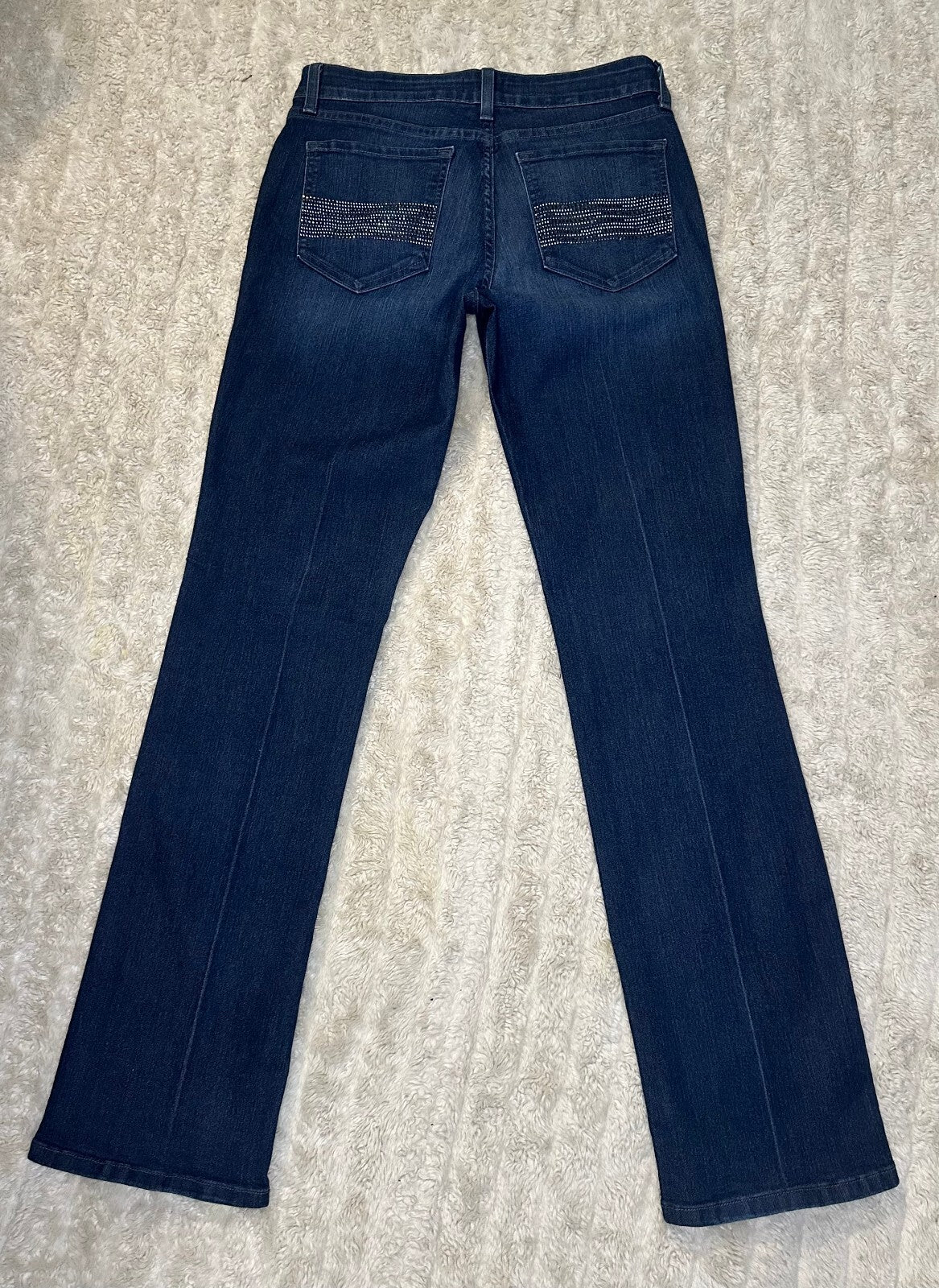 NYDJ Marilyn Straight dark wash studded embellishment stretch denim jeans Size 6