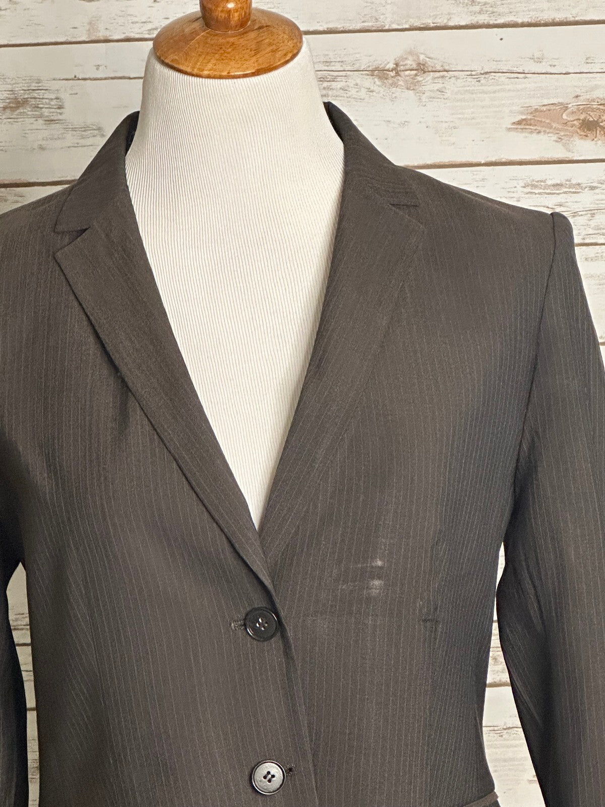Ann Taylor brown pinstriped wool-blend single-breasted blazer 12P dark academia