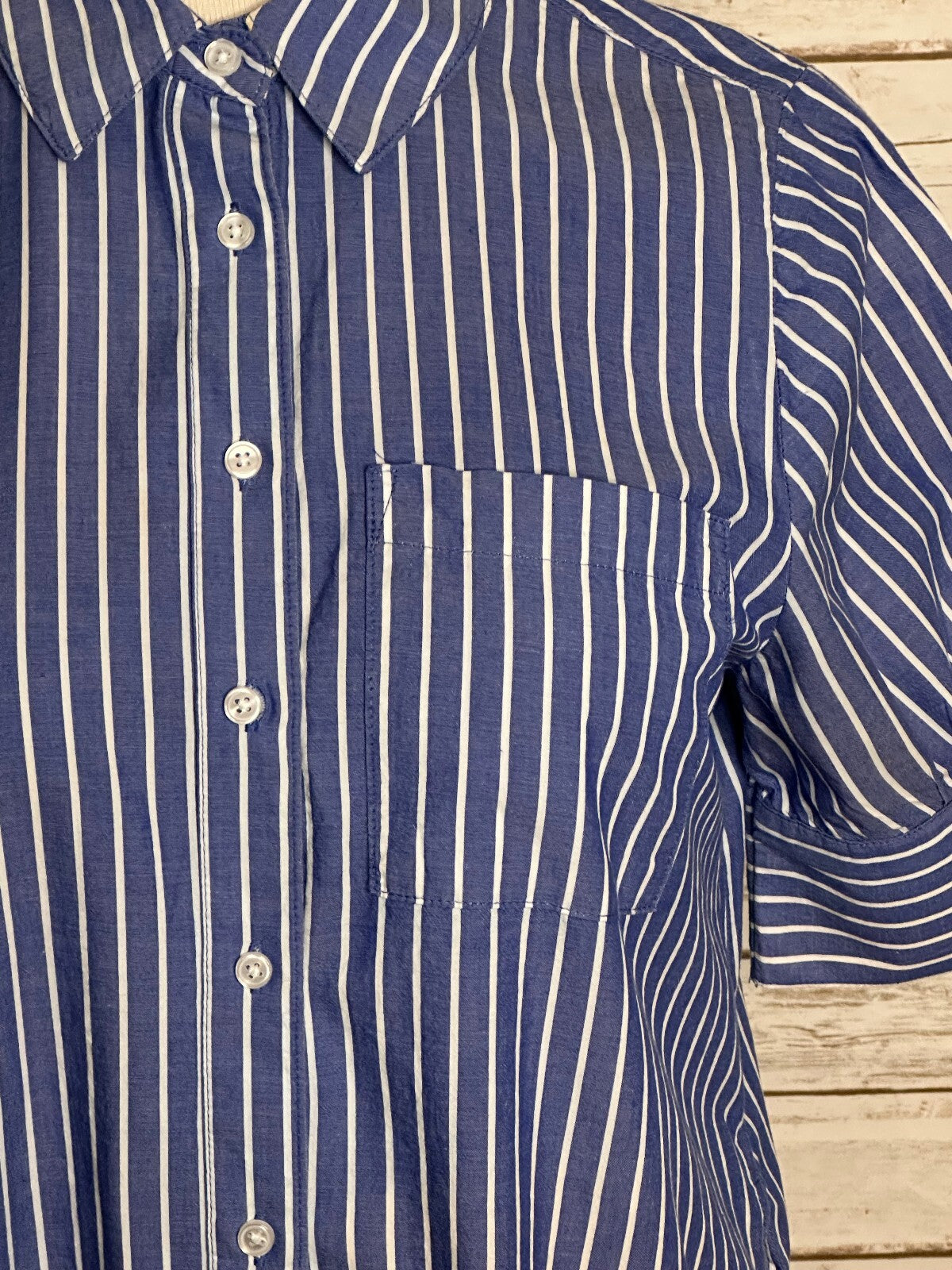 Old Navy blue white striped button-up shirtdress Small preppy nautical coastal