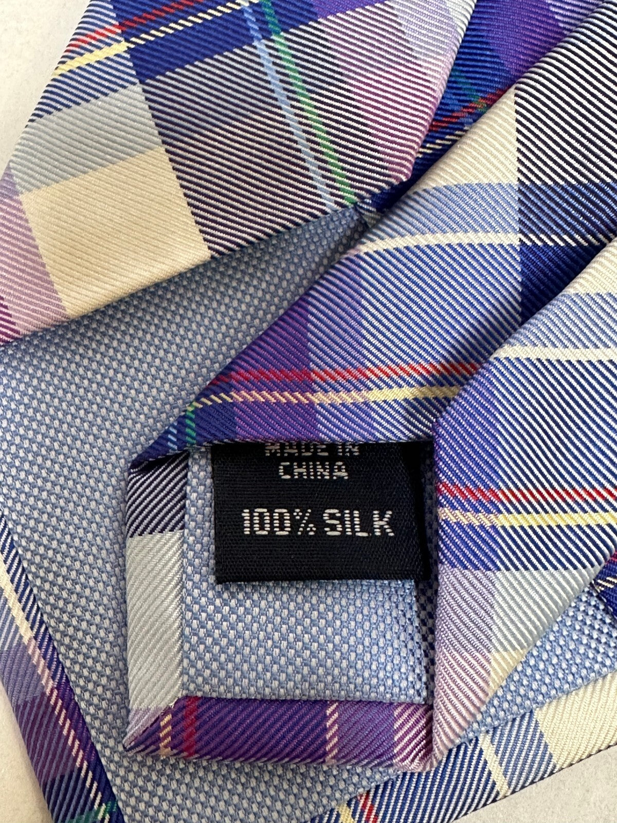 Tommy Hilfiger navy lavender plaid madras 100% silk tie classic preppy old money
