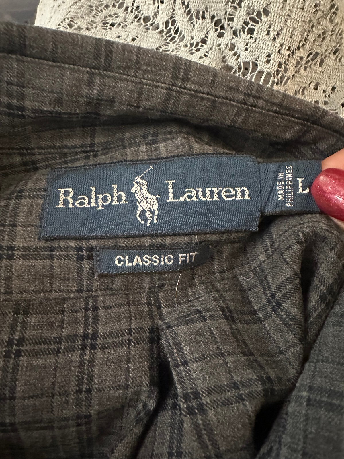 Ralph Lauren Classic Fit grey plaid cotton button-down shirt Large old money
