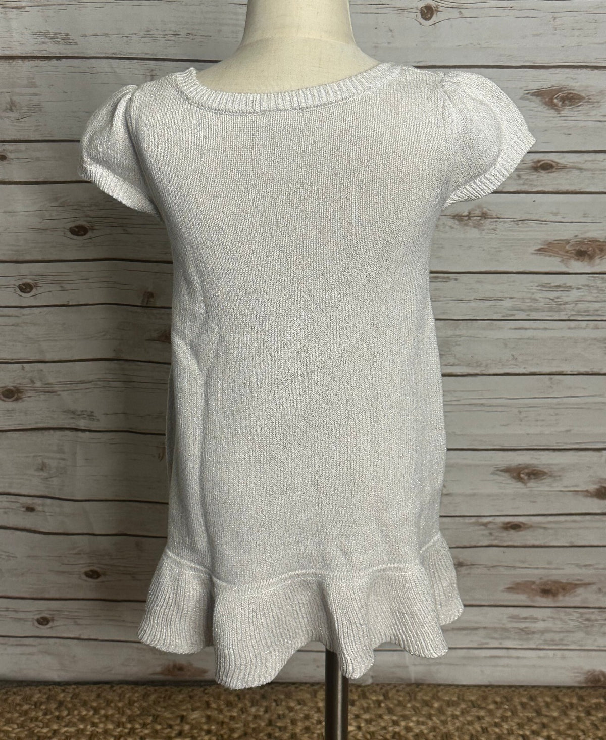 Gymboree metallic gray puff sleeves ruffled hem cable-knit dress/tunic Size 6