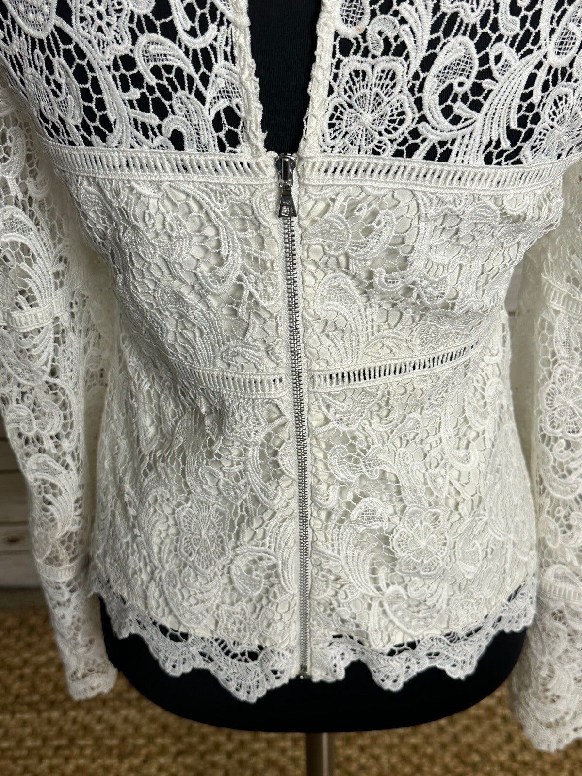 Bardot X REVOLVE Sansa white mock neck lace flared sleeve top Size 4 coquette