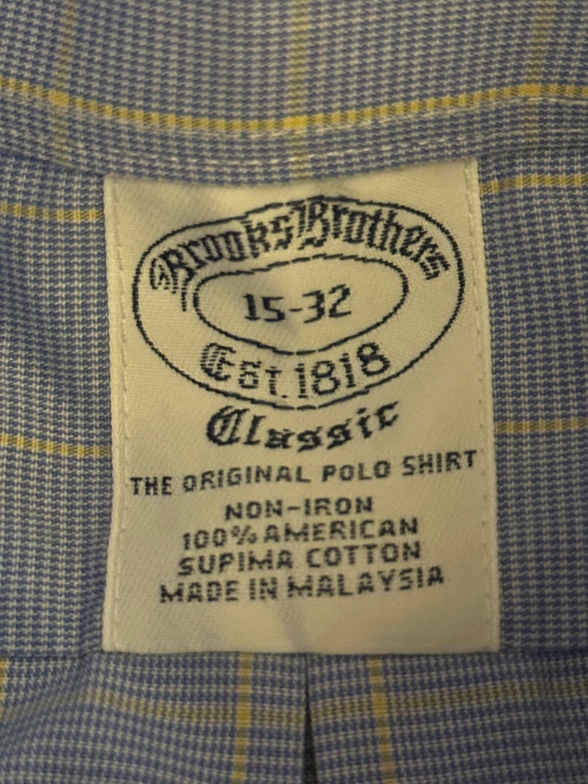 Brooks Brothers Classic Non-Iron cotton blue check button-down shirt Size 15-32