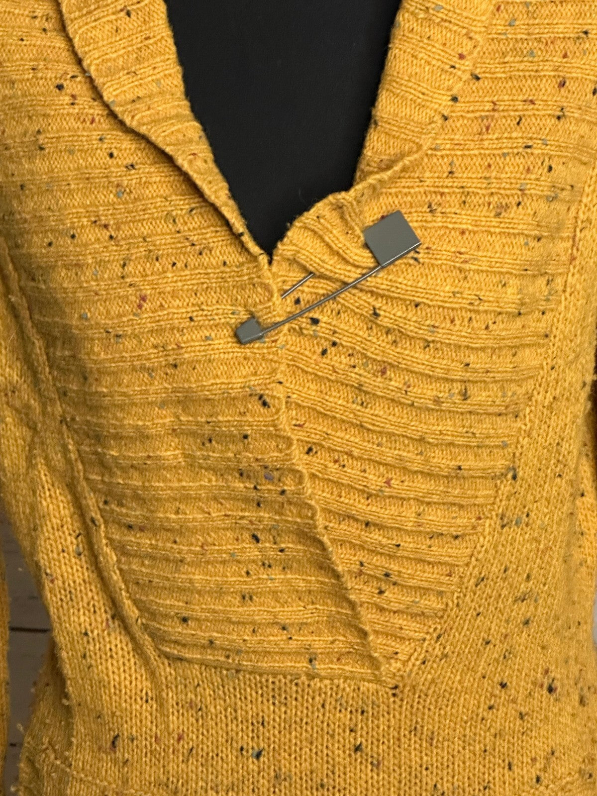 Free People yellow speckled marled shawl collar long sleeve wool sweater Small