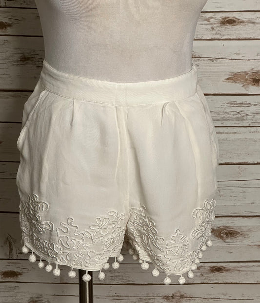 TopShop ivory embroidered pom-pom shorts Size 8 cottagecore fairy coquette boho